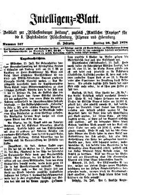 Aschaffenburger Zeitung. Intelligenz-Blatt : Beiblatt zur Aschaffenburger Zeitung ; zugleich amtlicher Anzeiger für die K. Bezirksämter Aschaffenburg, Alzenau und Obernburg (Aschaffenburger Zeitung) Freitag 26. Juli 1878