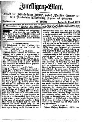 Aschaffenburger Zeitung. Intelligenz-Blatt : Beiblatt zur Aschaffenburger Zeitung ; zugleich amtlicher Anzeiger für die K. Bezirksämter Aschaffenburg, Alzenau und Obernburg (Aschaffenburger Zeitung) Freitag 2. August 1878