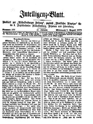 Aschaffenburger Zeitung. Intelligenz-Blatt : Beiblatt zur Aschaffenburger Zeitung ; zugleich amtlicher Anzeiger für die K. Bezirksämter Aschaffenburg, Alzenau und Obernburg (Aschaffenburger Zeitung) Mittwoch 7. August 1878