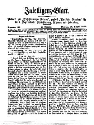 Aschaffenburger Zeitung. Intelligenz-Blatt : Beiblatt zur Aschaffenburger Zeitung ; zugleich amtlicher Anzeiger für die K. Bezirksämter Aschaffenburg, Alzenau und Obernburg (Aschaffenburger Zeitung) Montag 26. August 1878