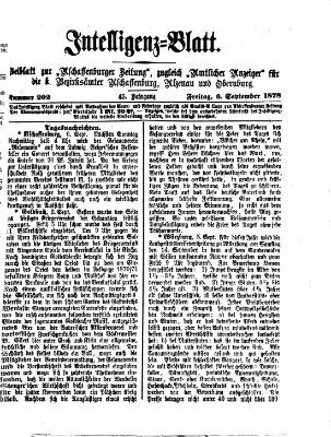 Aschaffenburger Zeitung. Intelligenz-Blatt : Beiblatt zur Aschaffenburger Zeitung ; zugleich amtlicher Anzeiger für die K. Bezirksämter Aschaffenburg, Alzenau und Obernburg (Aschaffenburger Zeitung) Freitag 6. September 1878