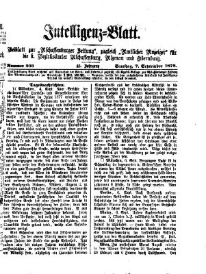 Aschaffenburger Zeitung. Intelligenz-Blatt : Beiblatt zur Aschaffenburger Zeitung ; zugleich amtlicher Anzeiger für die K. Bezirksämter Aschaffenburg, Alzenau und Obernburg (Aschaffenburger Zeitung) Samstag 7. September 1878