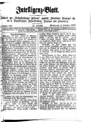 Aschaffenburger Zeitung. Intelligenz-Blatt : Beiblatt zur Aschaffenburger Zeitung ; zugleich amtlicher Anzeiger für die K. Bezirksämter Aschaffenburg, Alzenau und Obernburg (Aschaffenburger Zeitung) Mittwoch 2. Oktober 1878