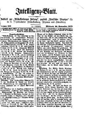 Aschaffenburger Zeitung. Intelligenz-Blatt : Beiblatt zur Aschaffenburger Zeitung ; zugleich amtlicher Anzeiger für die K. Bezirksämter Aschaffenburg, Alzenau und Obernburg (Aschaffenburger Zeitung) Mittwoch 20. November 1878