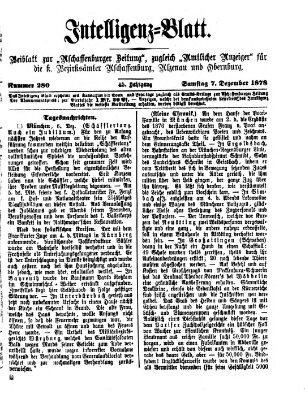 Aschaffenburger Zeitung. Intelligenz-Blatt : Beiblatt zur Aschaffenburger Zeitung ; zugleich amtlicher Anzeiger für die K. Bezirksämter Aschaffenburg, Alzenau und Obernburg (Aschaffenburger Zeitung) Samstag 7. Dezember 1878