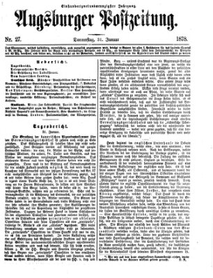 Augsburger Postzeitung Donnerstag 31. Januar 1878