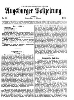 Augsburger Postzeitung Donnerstag 7. Februar 1878