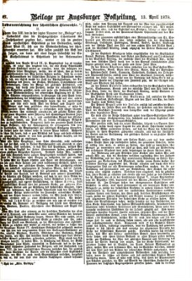 Augsburger Postzeitung. Beilage zur Augsburger Postzeitung (Augsburger Postzeitung) Samstag 13. April 1878