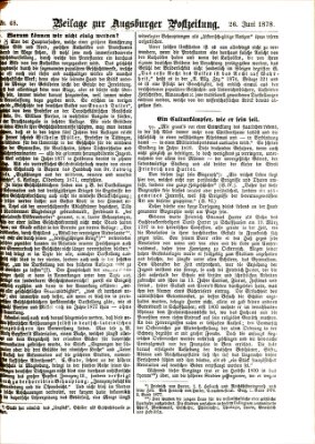 Augsburger Postzeitung. Beilage zur Augsburger Postzeitung (Augsburger Postzeitung) Mittwoch 26. Juni 1878