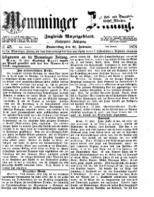 Memminger Zeitung Donnerstag 21. Februar 1878