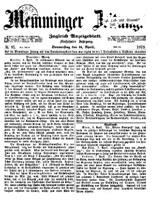 Memminger Zeitung Donnerstag 11. April 1878