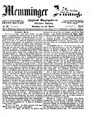 Memminger Zeitung Samstag 13. April 1878