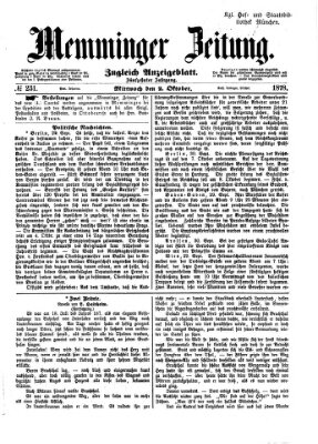 Memminger Zeitung Mittwoch 2. Oktober 1878