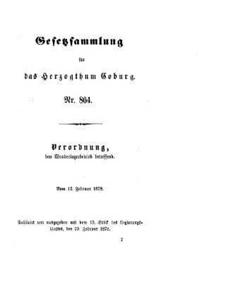 Gesetz-Sammlung für das Herzogtum Coburg (Coburger Regierungs-Blatt) Mittwoch 20. Februar 1878