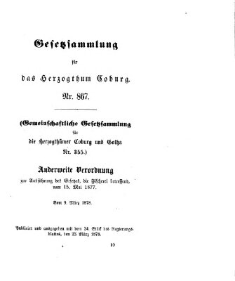 Gesetz-Sammlung für das Herzogtum Coburg (Coburger Regierungs-Blatt) Samstag 23. März 1878