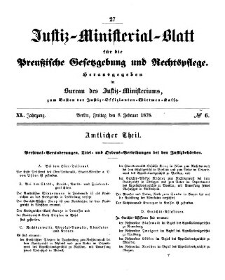 Justiz-Ministerialblatt für die preußische Gesetzgebung und Rechtspflege Freitag 8. Februar 1878