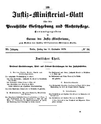 Justiz-Ministerialblatt für die preußische Gesetzgebung und Rechtspflege Freitag 13. September 1878