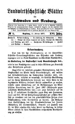 Landwirtschaftliche Blätter für Schwaben und Neuburg Freitag 15. Februar 1878