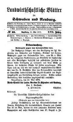 Landwirtschaftliche Blätter für Schwaben und Neuburg Donnerstag 30. Mai 1878