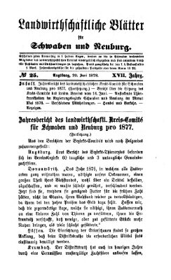 Landwirtschaftliche Blätter für Schwaben und Neuburg Donnerstag 20. Juni 1878