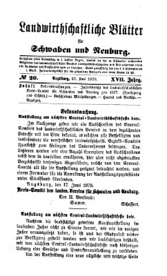 Landwirtschaftliche Blätter für Schwaben und Neuburg Donnerstag 27. Juni 1878