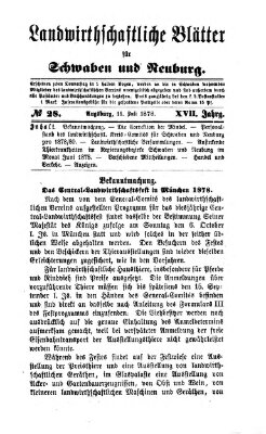 Landwirtschaftliche Blätter für Schwaben und Neuburg Donnerstag 11. Juli 1878