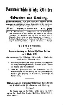 Landwirtschaftliche Blätter für Schwaben und Neuburg Donnerstag 12. September 1878