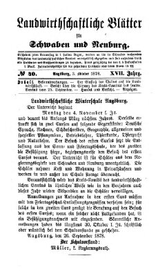 Landwirtschaftliche Blätter für Schwaben und Neuburg Donnerstag 3. Oktober 1878