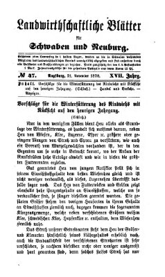 Landwirtschaftliche Blätter für Schwaben und Neuburg Donnerstag 21. November 1878