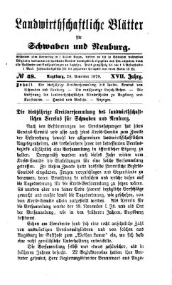 Landwirtschaftliche Blätter für Schwaben und Neuburg Donnerstag 28. November 1878