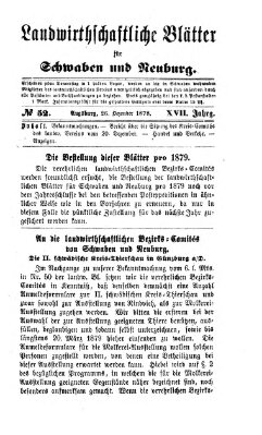 Landwirtschaftliche Blätter für Schwaben und Neuburg Donnerstag 26. Dezember 1878