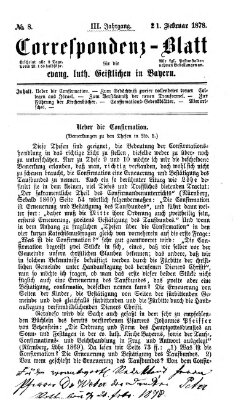 Korrespondenzblatt für die evangelisch-lutherischen Geistlichen in Bayern Donnerstag 21. Februar 1878