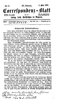 Korrespondenzblatt für die evangelisch-lutherischen Geistlichen in Bayern Donnerstag 2. Mai 1878