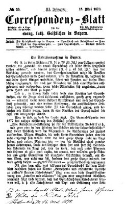 Korrespondenzblatt für die evangelisch-lutherischen Geistlichen in Bayern Donnerstag 16. Mai 1878