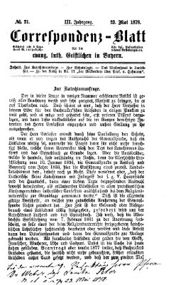 Korrespondenzblatt für die evangelisch-lutherischen Geistlichen in Bayern Donnerstag 23. Mai 1878