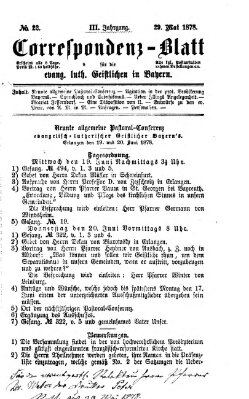 Korrespondenzblatt für die evangelisch-lutherischen Geistlichen in Bayern Mittwoch 29. Mai 1878