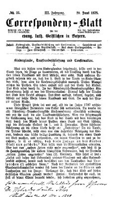 Korrespondenzblatt für die evangelisch-lutherischen Geistlichen in Bayern Donnerstag 20. Juni 1878