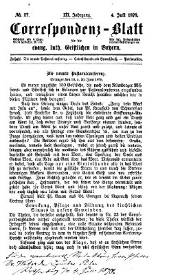 Korrespondenzblatt für die evangelisch-lutherischen Geistlichen in Bayern Donnerstag 4. Juli 1878