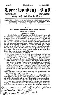 Korrespondenzblatt für die evangelisch-lutherischen Geistlichen in Bayern Donnerstag 11. Juli 1878