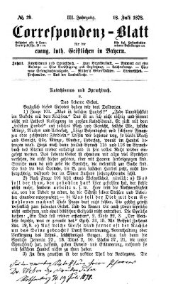 Korrespondenzblatt für die evangelisch-lutherischen Geistlichen in Bayern Donnerstag 18. Juli 1878