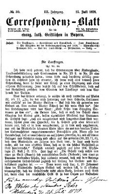 Korrespondenzblatt für die evangelisch-lutherischen Geistlichen in Bayern Donnerstag 25. Juli 1878