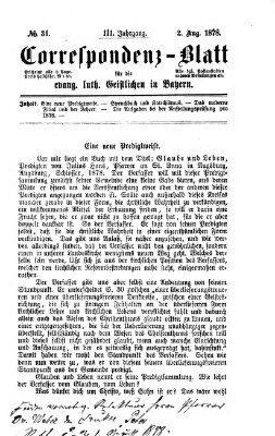 Korrespondenzblatt für die evangelisch-lutherischen Geistlichen in Bayern Freitag 2. August 1878