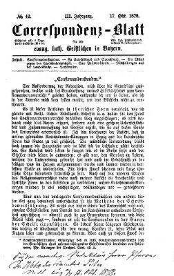 Korrespondenzblatt für die evangelisch-lutherischen Geistlichen in Bayern Donnerstag 17. Oktober 1878