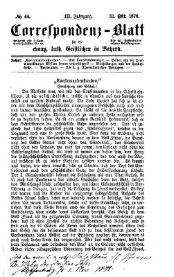 Korrespondenzblatt für die evangelisch-lutherischen Geistlichen in Bayern Donnerstag 31. Oktober 1878