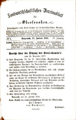 Landwirthschaftliches Vereinsblatt für Oberfranken Donnerstag 17. Januar 1878