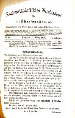 Landwirthschaftliches Vereinsblatt für Oberfranken Donnerstag 7. März 1878