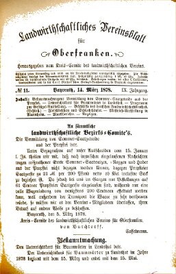 Landwirthschaftliches Vereinsblatt für Oberfranken Donnerstag 14. März 1878