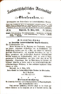 Landwirthschaftliches Vereinsblatt für Oberfranken Donnerstag 21. März 1878