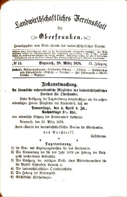 Landwirthschaftliches Vereinsblatt für Oberfranken Donnerstag 28. März 1878