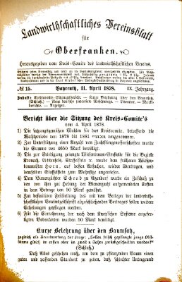 Landwirthschaftliches Vereinsblatt für Oberfranken Donnerstag 11. April 1878